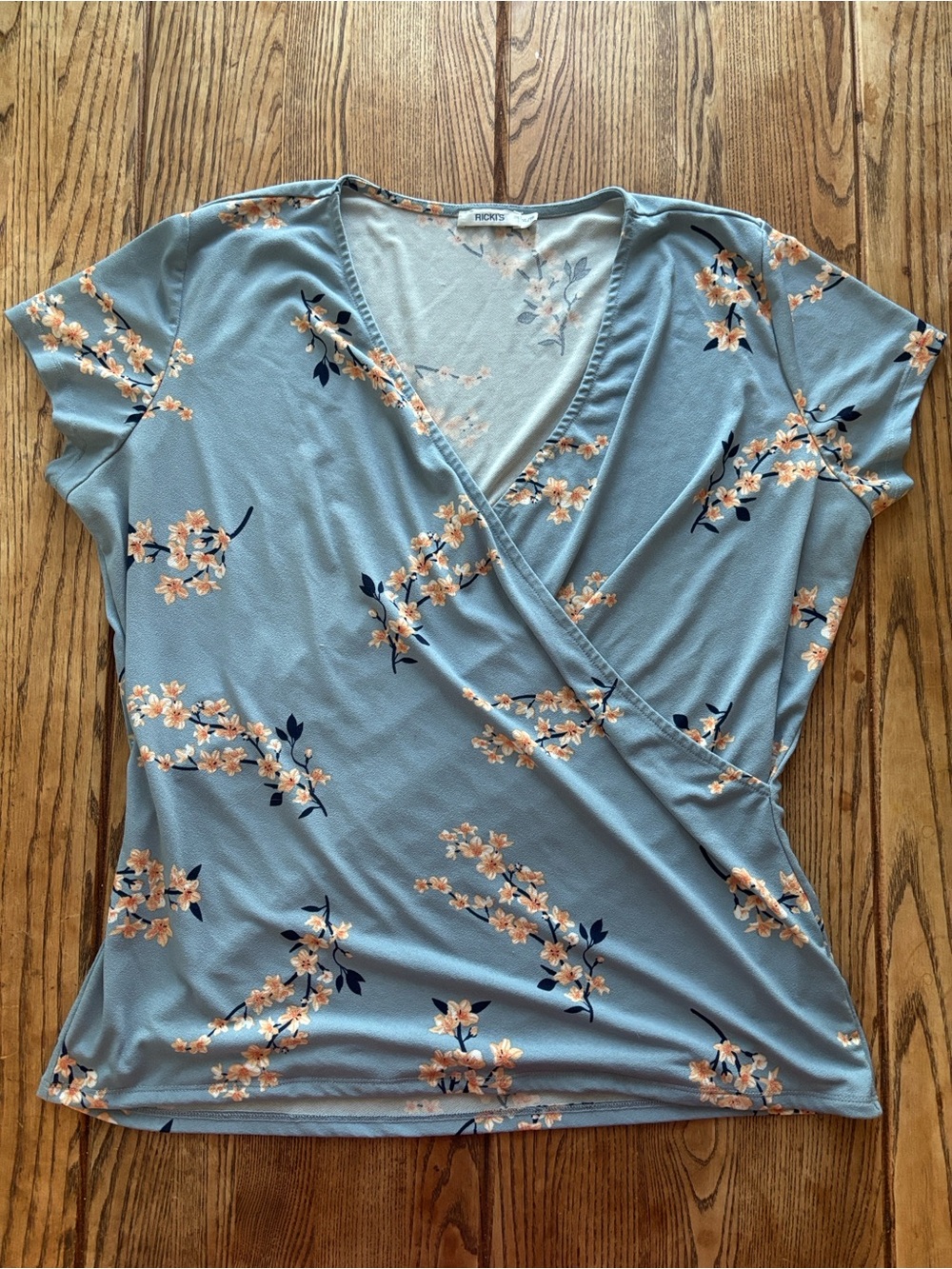 Ricki's Sky Blue Floral Faux-Wrap Blouse